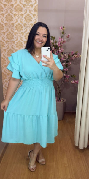 Vestido Plus Size Midi Renata Azul Bebê G1