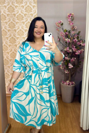 Vestido Plus Size Viscose Gabi Azul Claro G1 e G2