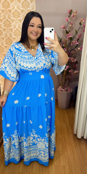 Vestido Plus Size Heloísa Azul G1 G2 G3