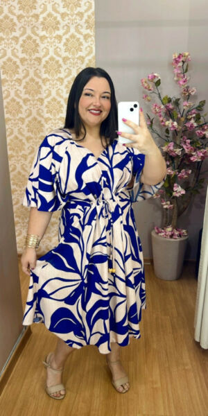 Vestido Plus Size Viscose Gabi Azul Marinho G1 e G2
