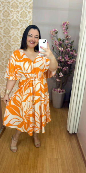Vestido Plus Size Viscose Gabi Laranja G1 e G2