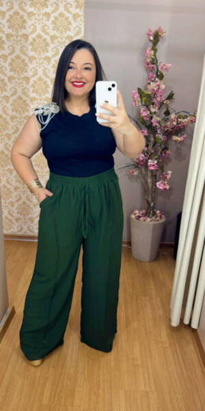 Pantolana Plus Size Preto Verde Rosa Fúcsia e Terra Cota  G1 e G2