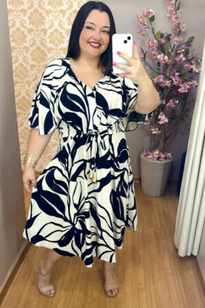 Vestido Plus Size Viscose Gabi Preto Claro G1 e G2