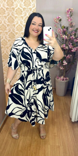 Vestido Plus Size Viscose Gabi Preto Claro G1 e G2