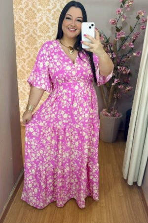 Vestido Plus Size Heloísa Rosa Estampado G1 G2 G3