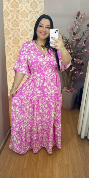 Vestido Plus Size Heloísa Rosa Estampado G1 G2 G3