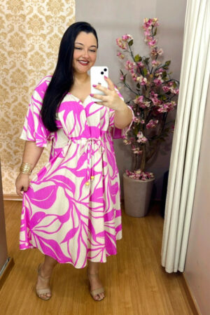 Vestido Plus Size Viscose Gabi Rosa Claro G1 e G2