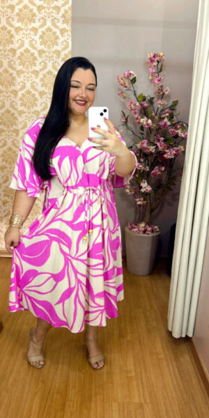 Vestido Plus Size Viscose Gabi Rosa Claro G1 e G2