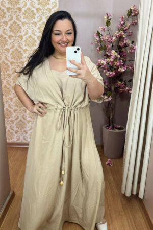 Vestido Plus Size Viscolinho Bege G1 ao G4