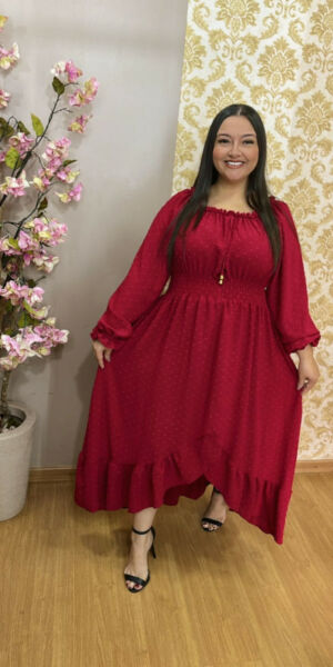Vestido Manga Longa  Vermelho G1 ao G4
