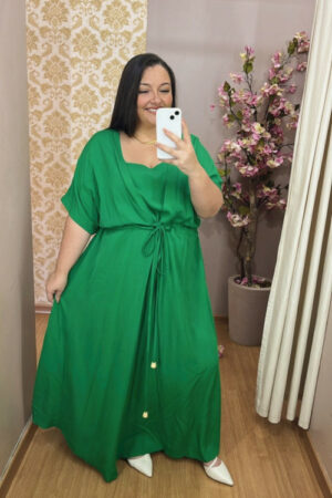 Vestido Plus Size Viscolinho Verde Bandeira G1 ao G4