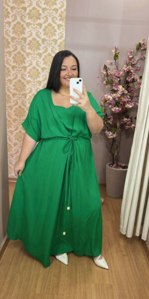 Vestido Plus Size Viscolinho Verde Bandeira G1 ao G4