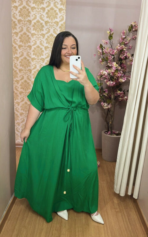 Vestido Plus Size Viscolinho Verde Bandeira G1 ao G4