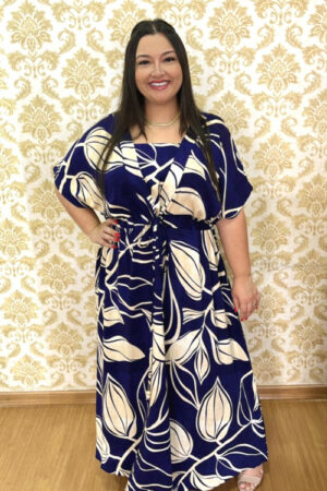 Vestido Plus Size Sofia Viscose Azul Marinho Estampado G1 ao G4