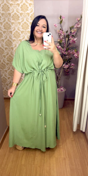Vestido Plus Size Sofia Viscose Verde Oliva G1 ao G4