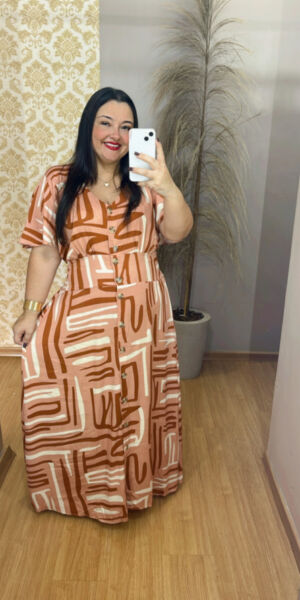 Chemise Plus Size Salmão Estampado 46/54