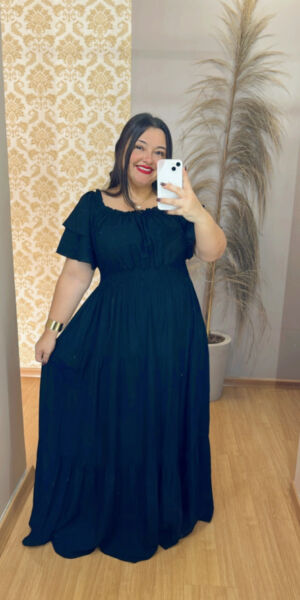 Vestido Plus Size Helena Viscolinho Preto G1-G3