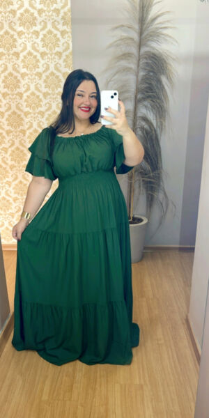 Vestido Plus Size Helena Viscolinho Verde G1-G3