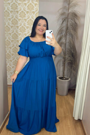 Vestido Plus Size Helena Viscolinho Azul G1-G3