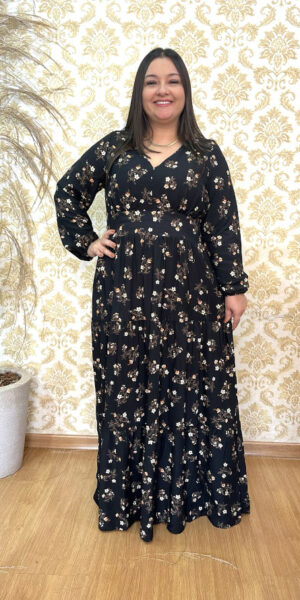 Vestido Plus Size Heloísa Viscose Preto Manga Longa G1 G2