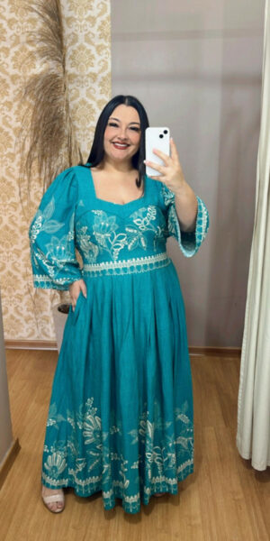 Vestido Plus Size Yasmin Viscose Verde Piscina G1 G2 G3