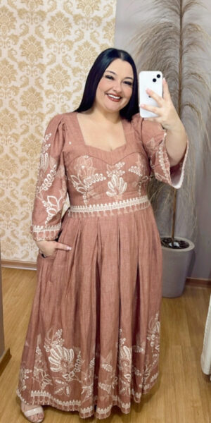 Vestido Plus Size Yasmin Viscose Rosa G1 G2