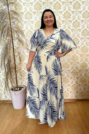 Vestido Longo Plus Size Heloisa Bege Estampado G1 G2 G3