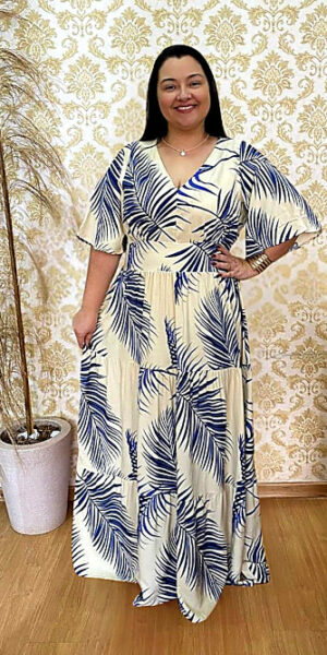 Vestido Plus Size Heloisa Bege Estampado G1  G2 G3