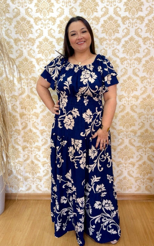 Vestido Longo Plus Size Helena Azul G2