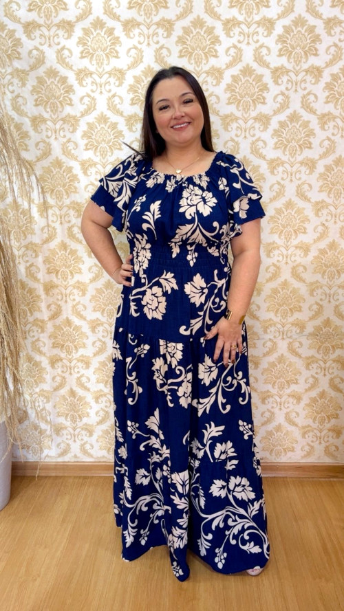 Vestido Longo Plus Size Helena Azul G2