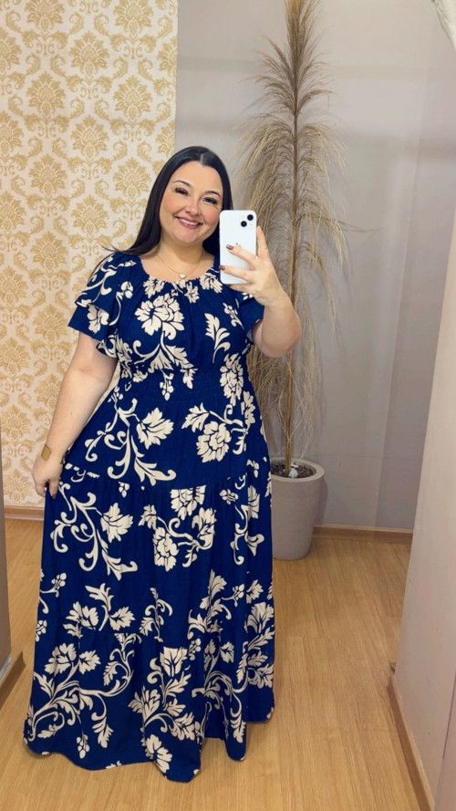 Vestido Longo Plus Size Helena Azul G2 - Imagem 3