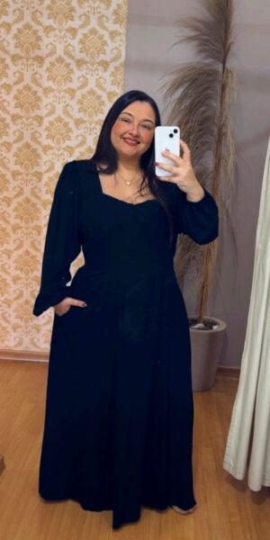 Vestido Longo Plus Size Viscolinho Rebeca Preto G3