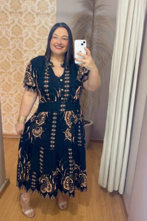 Vestido Midi Plus Size Miriã Viscose Preto G1 G2