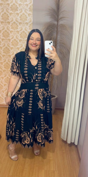 Vestido Midi Plus Size Miriã Viscose Preto G1 G2
