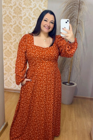 Vestido Longo Plus Size Viscolinho Lorena Terra Cota G3