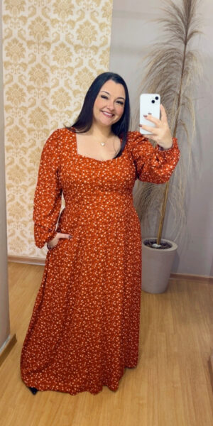 Vestido Longo Plus Size Viscolinho Rebeca Terra Cota G3