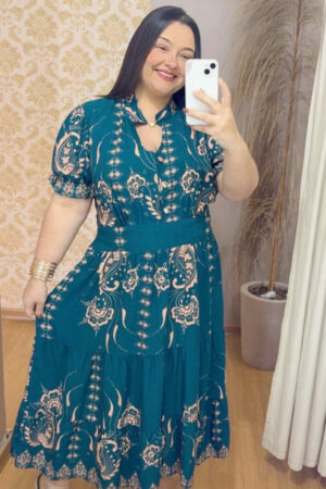 Vestido Midi Plus Size Miriã Viscose Verde G1 G2