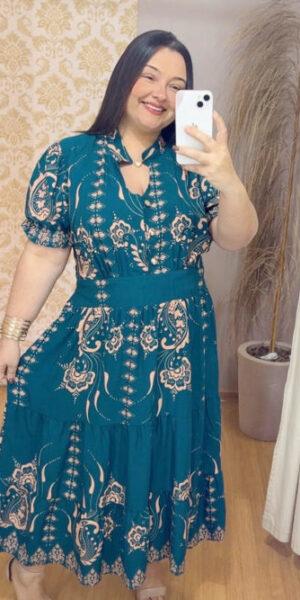 Vestido Midi Plus Size Miriã Viscose Verde G1 G2