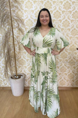 Vestido Longo Plus Size Heloisa Bege Estampado G3