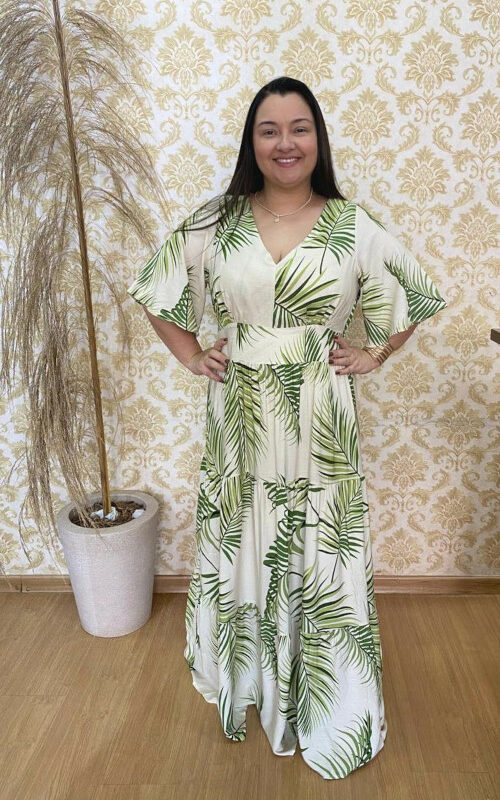 Vestido Longo Plus Size Heloisa Bege Estampado G3