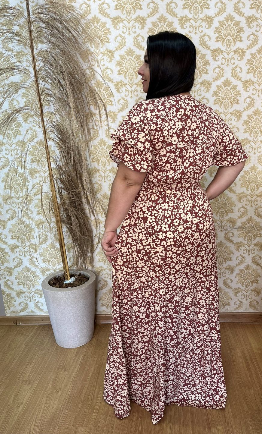 Vestido Longo Plus Size Thais Bordo Estampado Viscose G1 G2 - Imagem 3