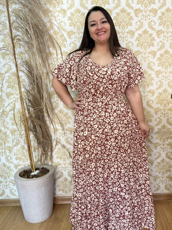 Vestido Longo Plus Size Thais Bordo Estampado Viscose G1 G2