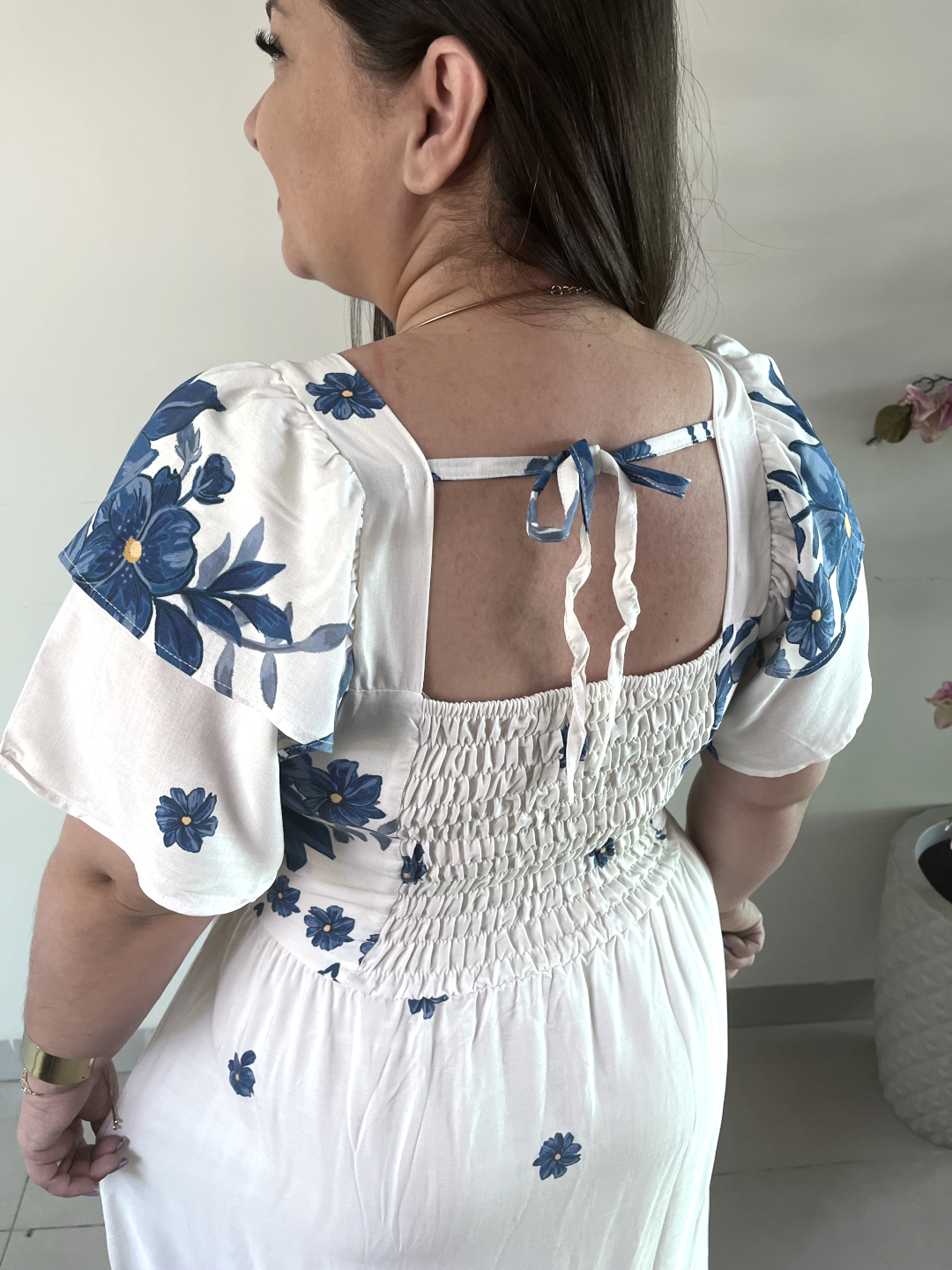 Vestido Longo Plus Size Branco Estampado Katia G1 G2 - Imagem 4