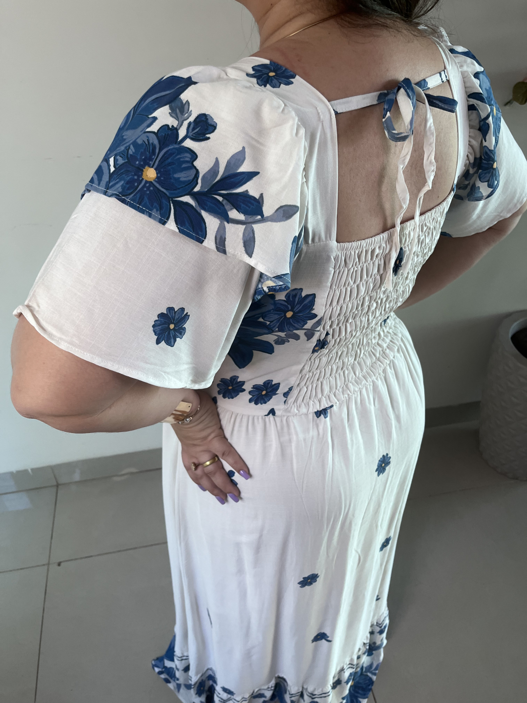 Vestido Longo Plus Size Branco Estampado Katia G1 G2 - Imagem 3