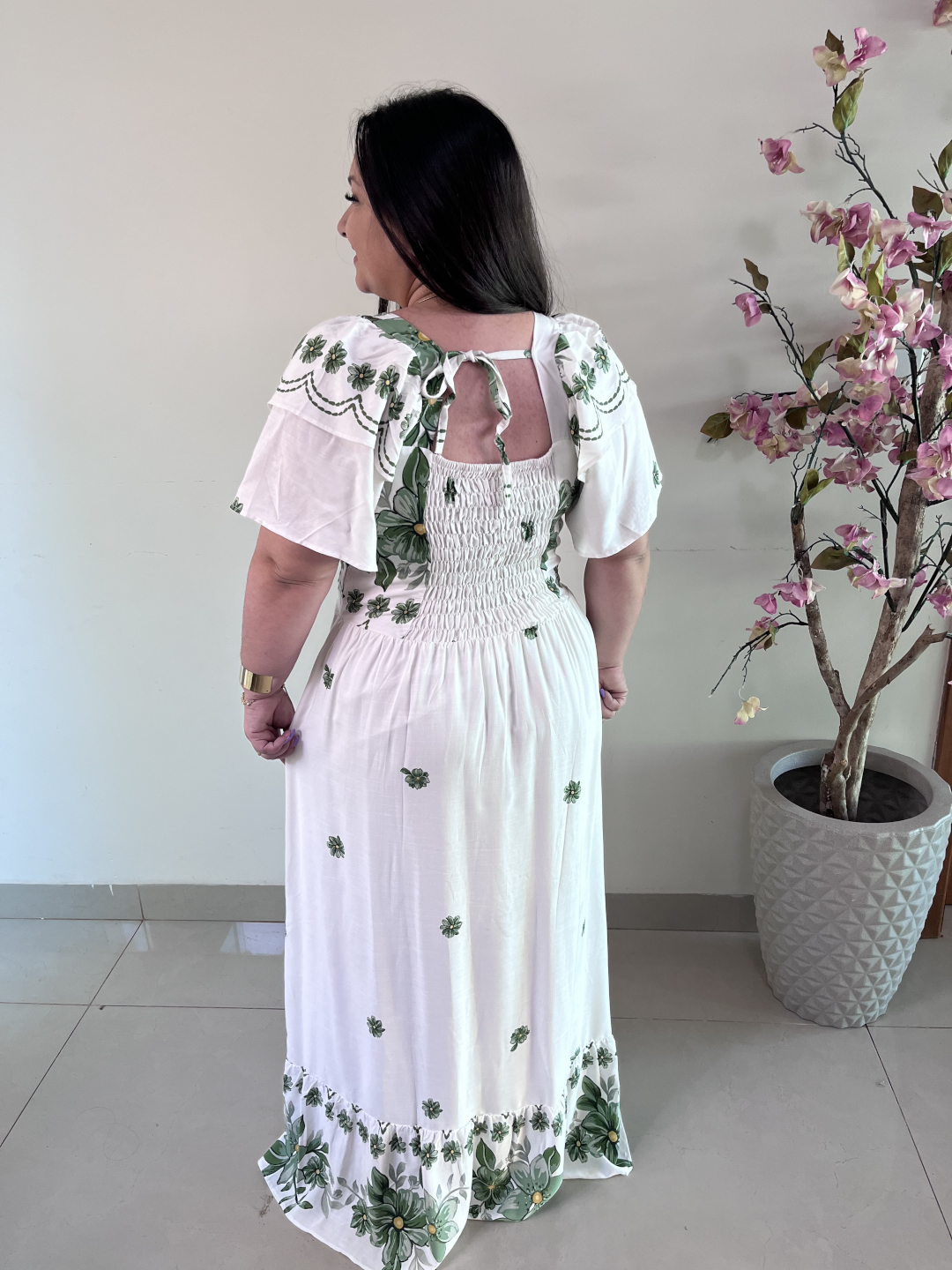Vestido Longo Plus Size Branco Estampado Katia G2 - Imagem 2