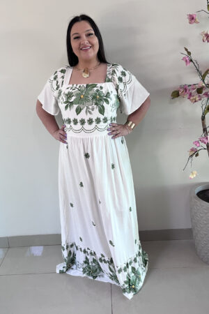 Vestido Longo Plus Size Branco Estampado Katia G2