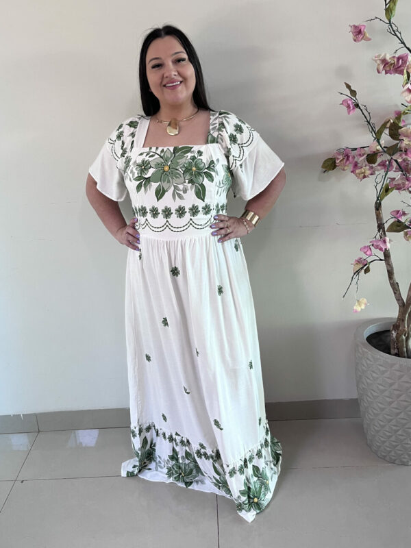 Vestido Longo Plus Size Branco Estampado Katia G2