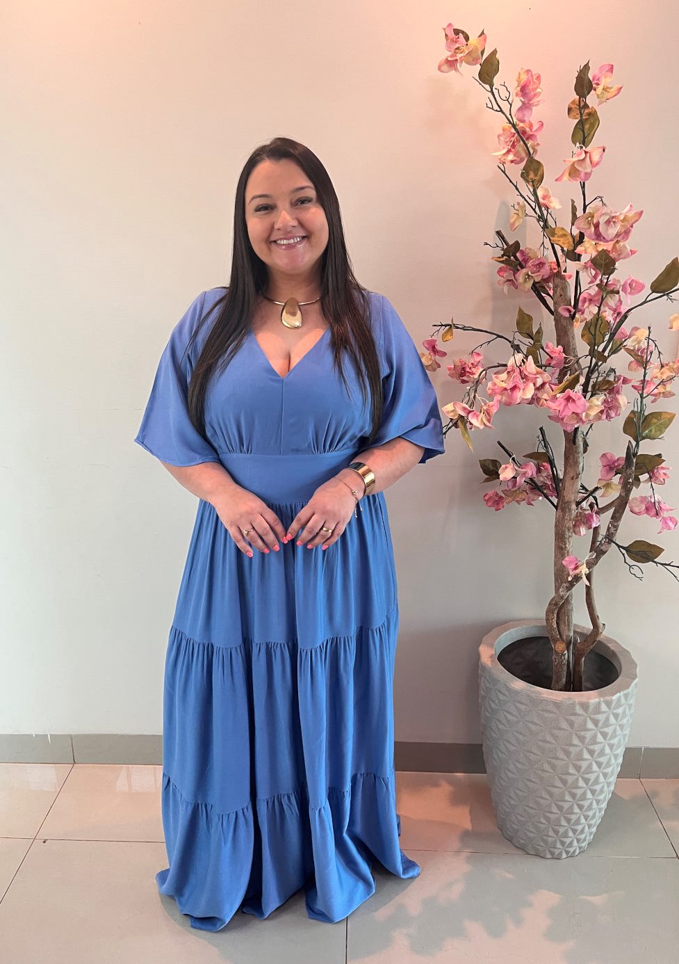 Vestido Plus Size Heloísa Viscose Azul Claro G1 G2 G3 - Imagem 4