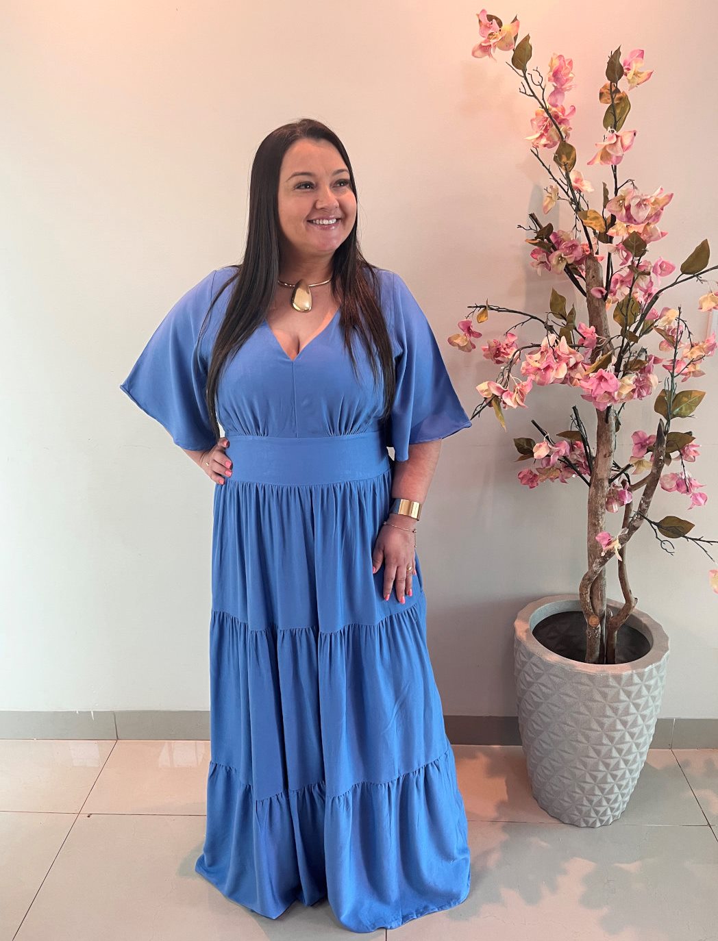 Vestido Plus Size Heloísa Viscose Azul Claro G1 G2 G3 - Imagem 3