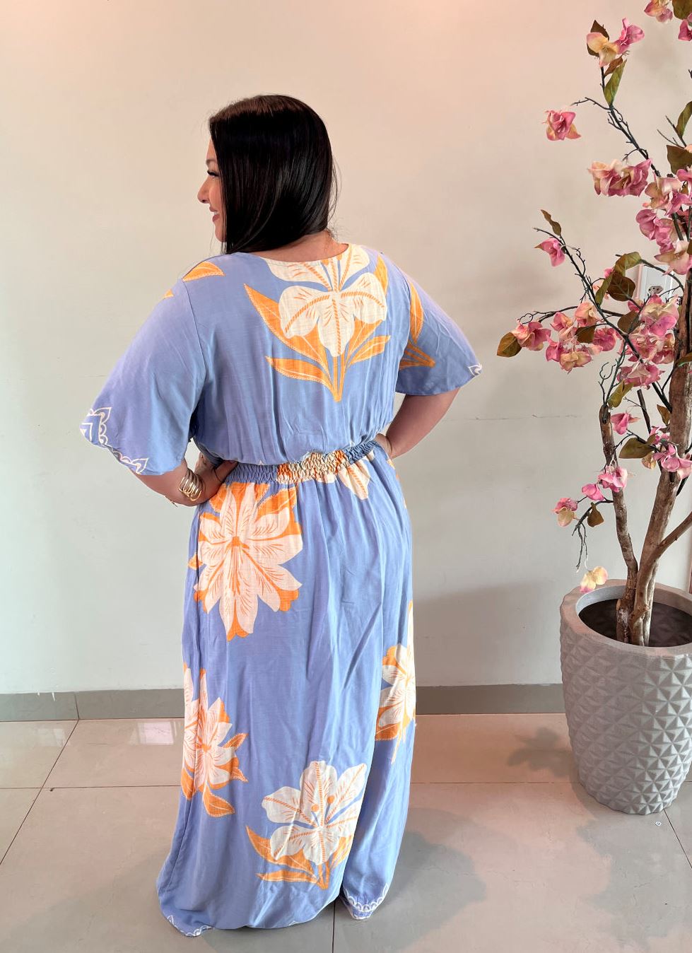 Vestido Longo Plus Size Viscose Azul Jessica G3 - Imagem 4